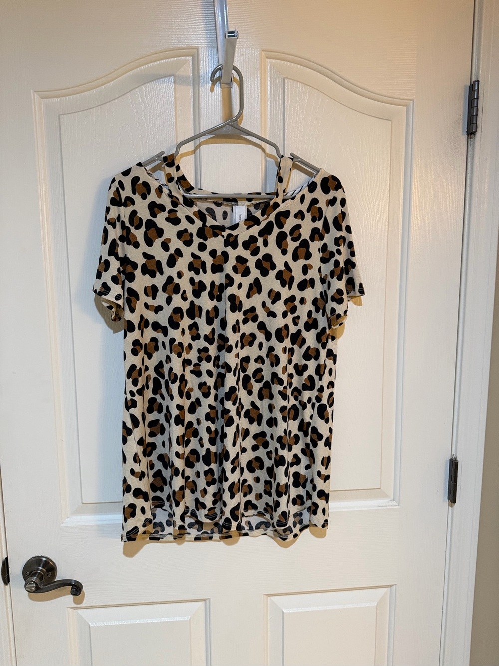 Honeyme Leopard Print Short Sleeve Top - Beige Black Brown